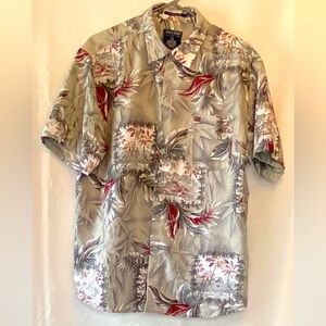 Point Zero Mens Tropical Floral Hawaiian Short Sleeve Button Front Shirt Large